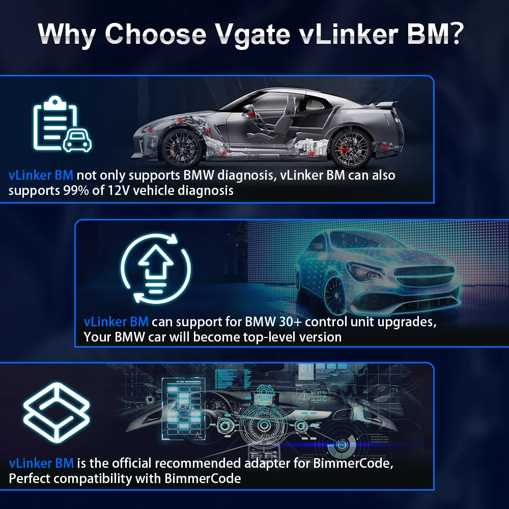 Фото Vgate vLinker BM ELM327 для сканера BMW Wi-Fi Bluetooth 4,0 OBD2 OBD 2, диагностический инструмент для автоматического сканирования автомобиля Bimmercode ELM 327 V1.5 V1 5 №2