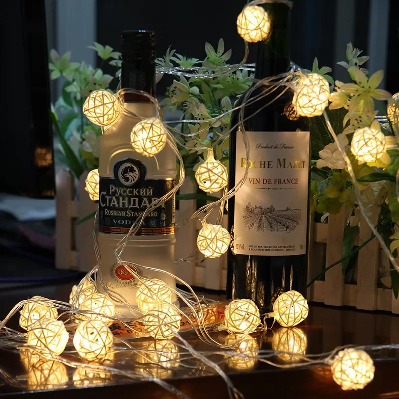 

20 Rattan Ball Led Fairy Lights Christmas Tree Ornaments Xmas Decor Christmas Decorations for Tree Lights Decor New Year 2020