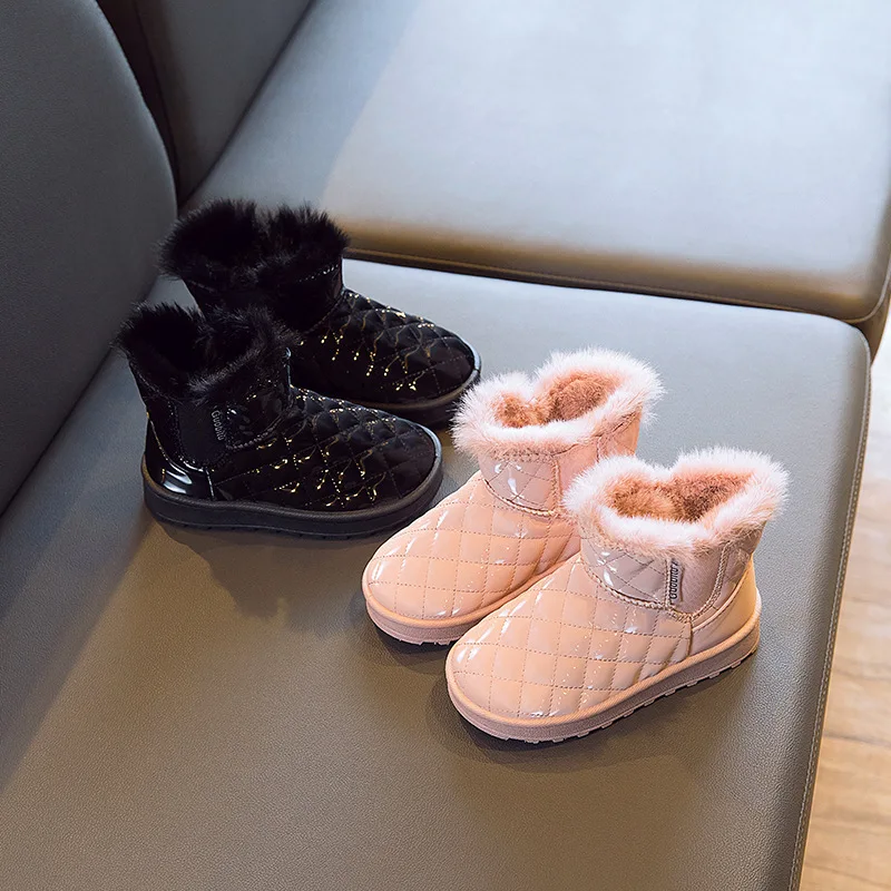 

Зимние теплые ботинки для девочек, детская мягкая удобная утепленная хлопковая обувь с мехом, Детские Водонепроницаемые Нескользящие зимн...
