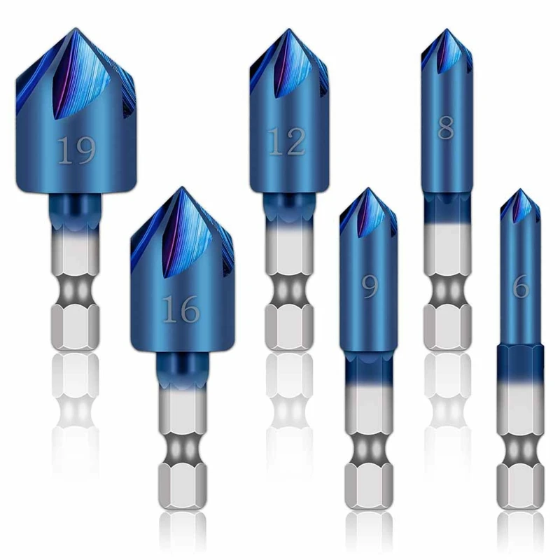 

Multifunctional 5 Pieces Countersink Drill Bits Flute Mill Cutter Bit 6mm/8mm/9mm/12mm/16mm/19mm High Carbon Steel
