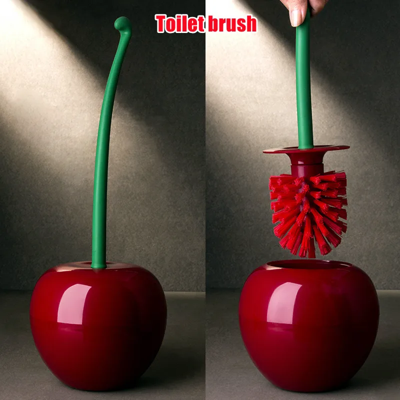 

Creative Lovely Cherry Shape Lavatory Brush Toilet Brush & Holder Set Red Toilet brush toilet holder bathroom accessories