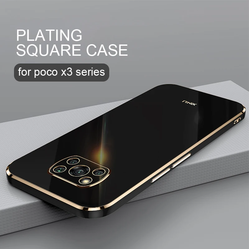 

Plating Square Gold Frame Phone Case On For Xiaomi Mi Poco X3 Pro Nfc Gt F3 X3pro X 3 5g X3nfc Luxury Soft Silicone Back Cover