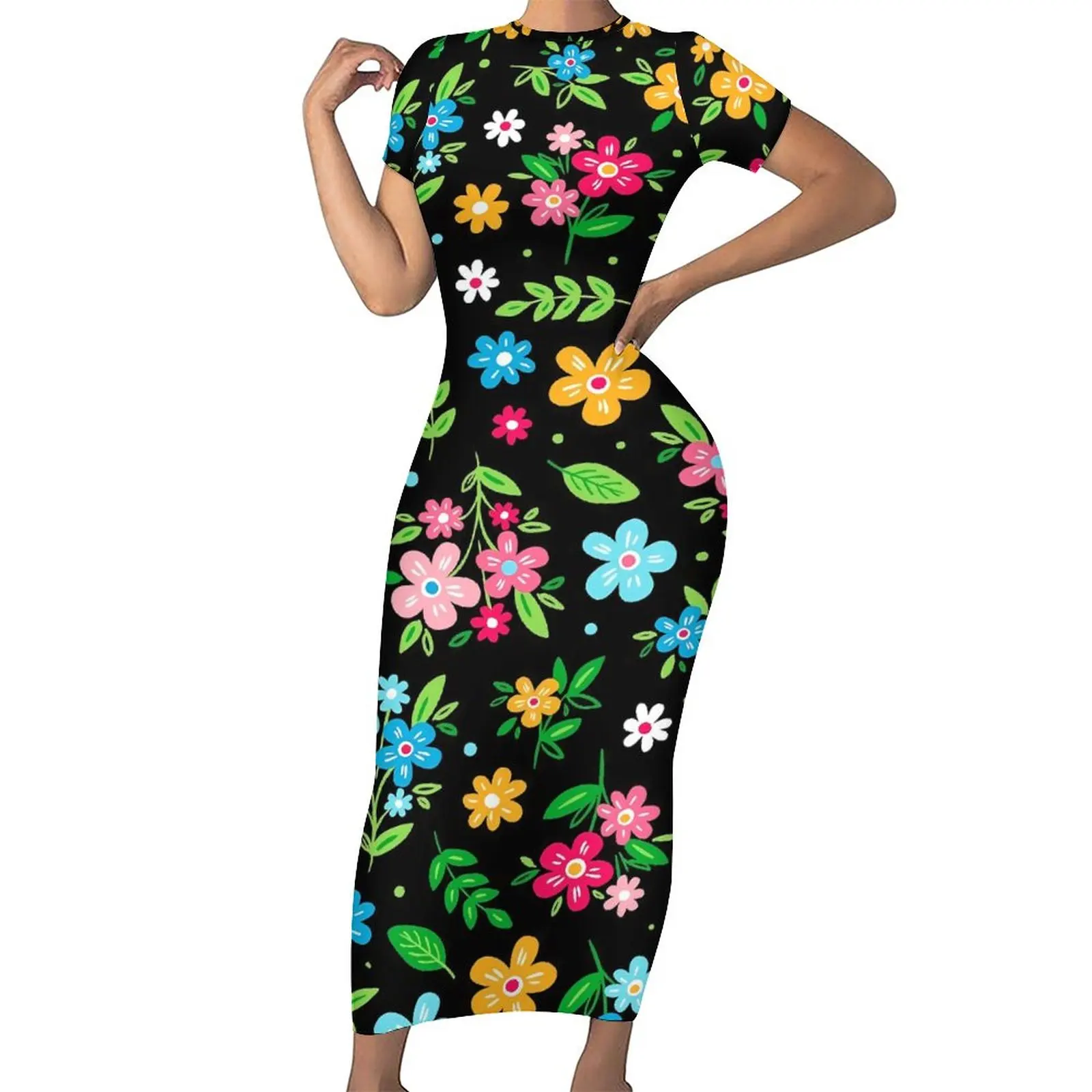 

Colorful Ditsy Floral Dress Women Cute Flower Print Streetwear Bodycon Dress Short Sleeve Pretty Maxi Dresses Oversize Vestidos