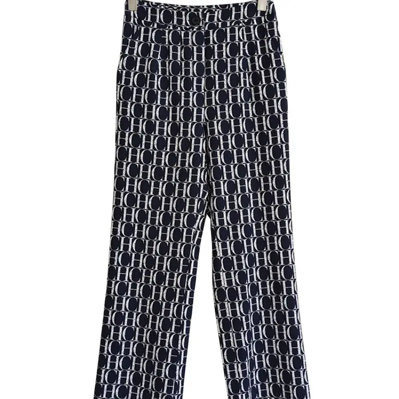 Pant Sets 2023 Summer Women's Shirt set Women Blue Beading Luxury Diamonds Print Letters Shirt High Waist Pants Elegant Set