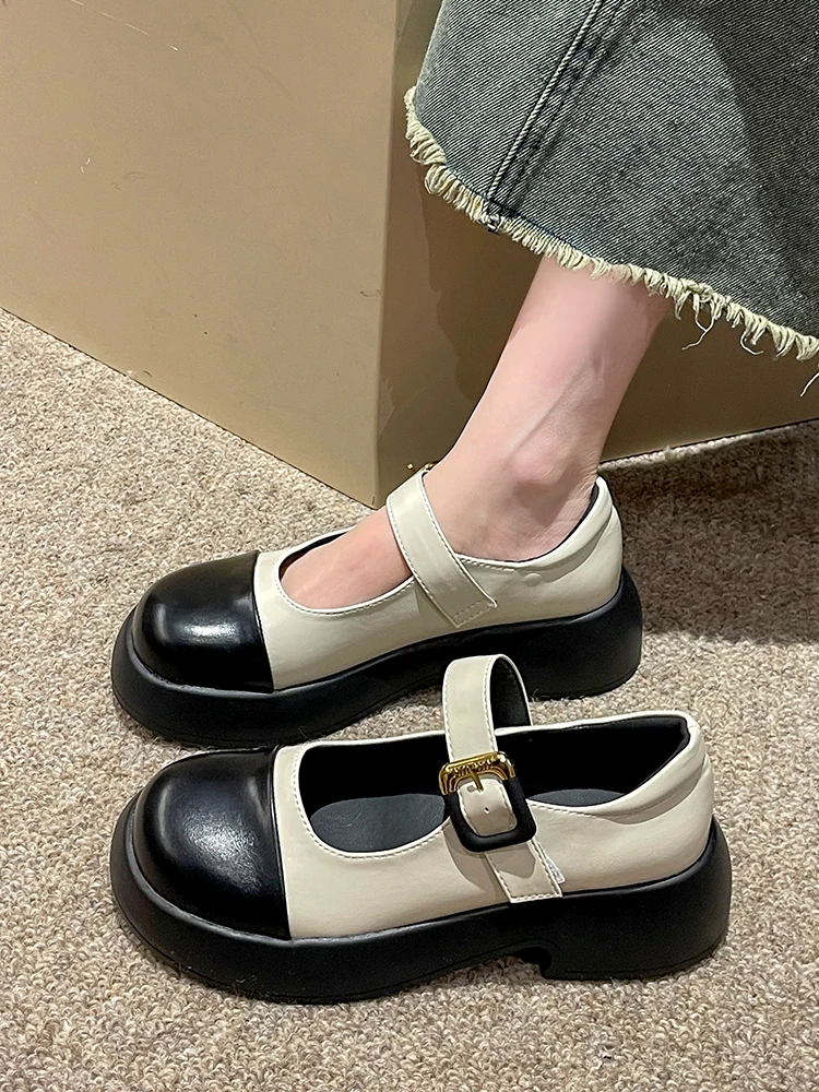 

Womens Derby Shoes Female Footwear Clogs Platform Modis Round Toe Casual Sneaker All-Match Leather Summer Dress Creepers Retro 2