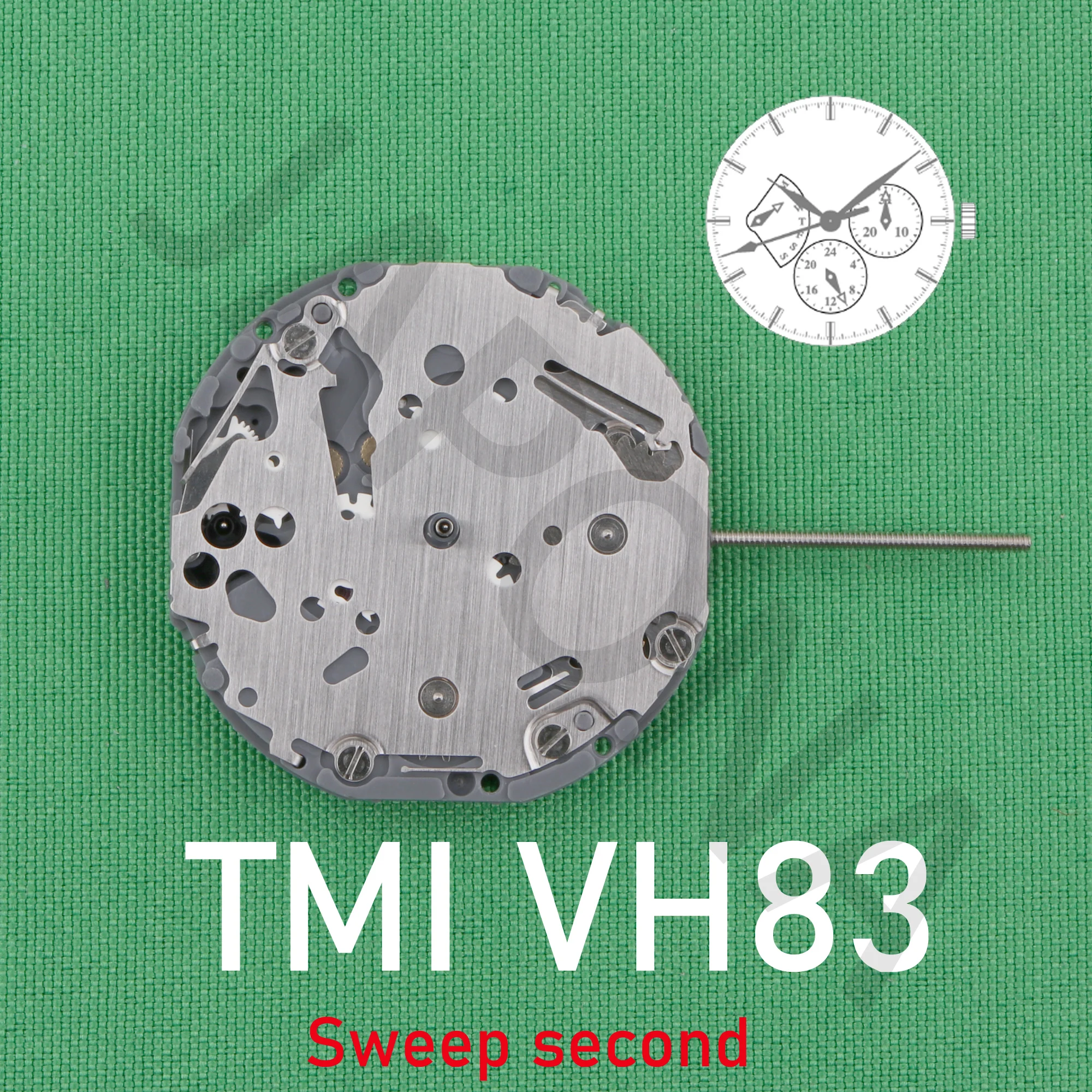 

TMI VH83 Sweep second Multi-eye (day, date, 24 hr) JAPAN QUARTZ MOVEMENT VH83A small hands at 3/6/9