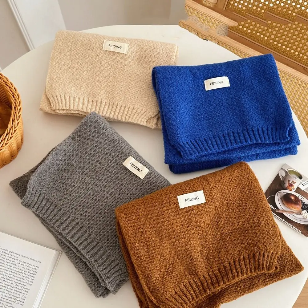 Красный однотонный шарф в стиле ретро кашемировый вязаный с буквами милая