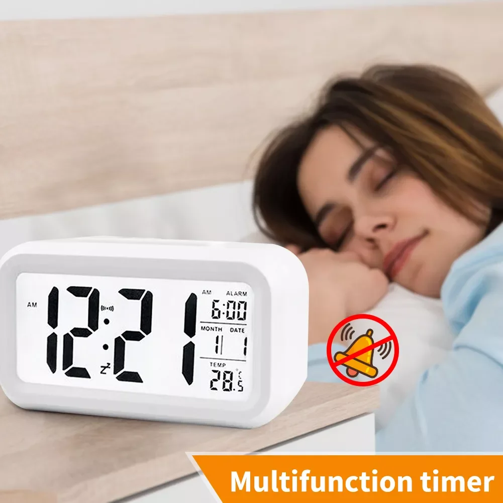 

Smart Temperature Alarm Clock LED Display Digital Backlight Calendar Desktop Snooze Mute Electronic Mini Alarm Clock Watch