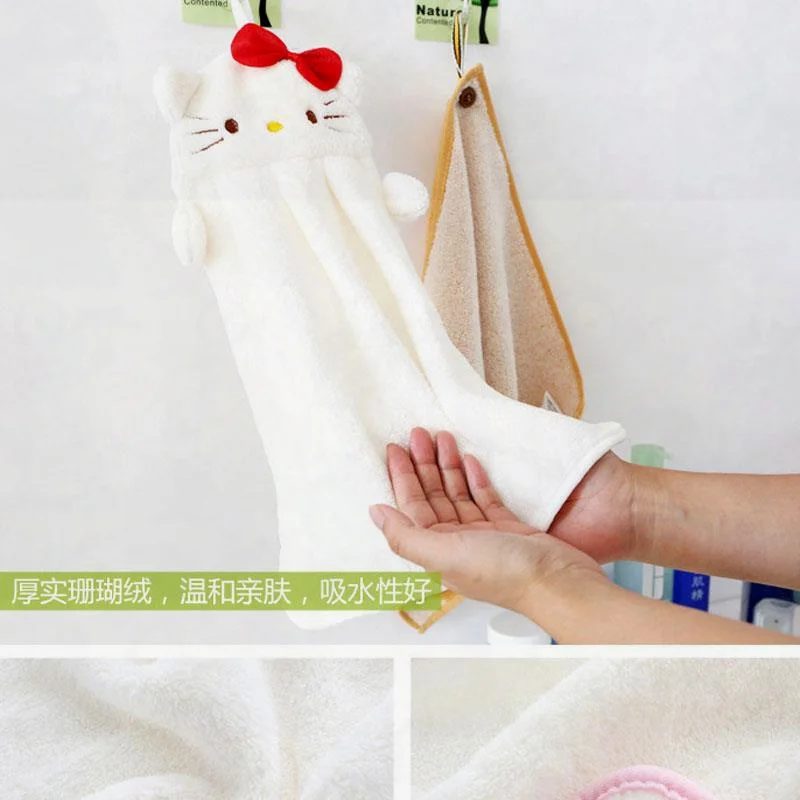

Sanrio, полотенце для рук Hello Kitty, подвесное плюшевое милое бытовое толстое впитывающее полотенце для мытья посуды, мягкое, милый подарок для де...