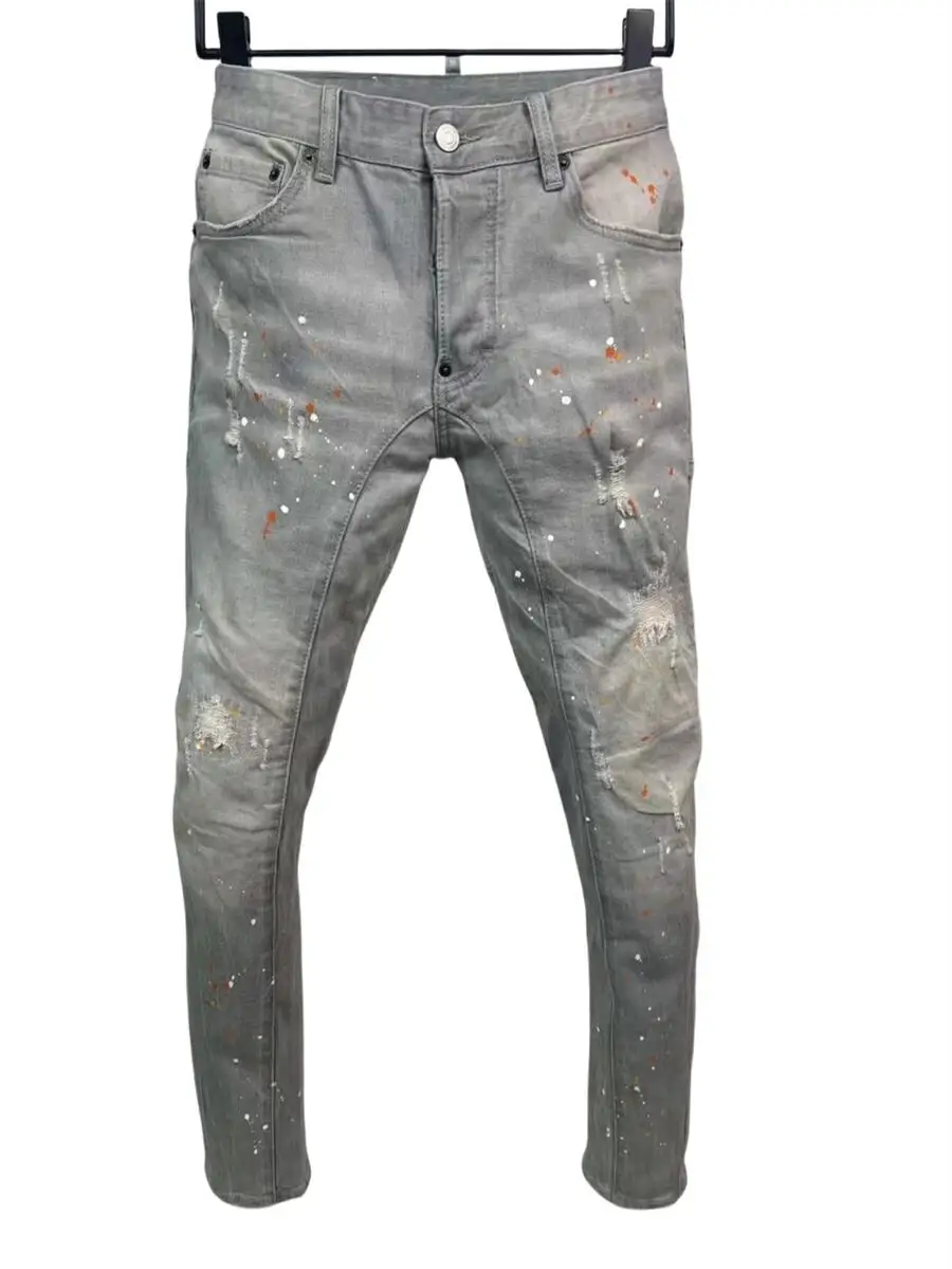 

2023 новые модные брендовые мужские моющиеся джинсы с дырками и рисунком в стиле ретро мотоциклетные джинсы A606