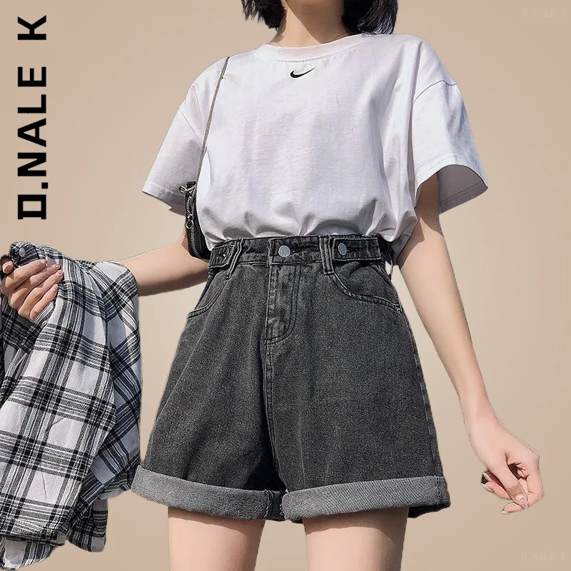 

D.Nale K Pants Women Fashion Loose Fit Blue Denim Shorts Elegant For Women Leg Sweatpants Slim Vintage Female Shorts Female