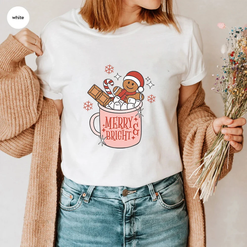 Футболка с имбирным имбирем в стиле ретро милая Рождественская футболка