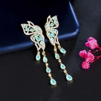 threegraces beautiful insect butterfly shape long light blue zircon dangle earrings for women summer trendy cz jewelry er862