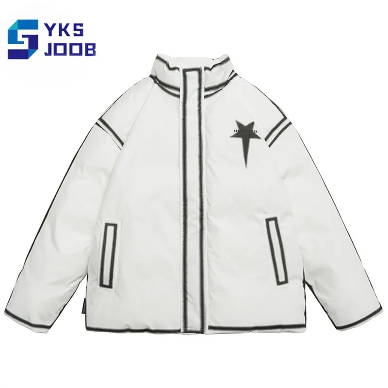 

Куртка-пуховик Мужская с подкладкой, модная свободная парка в стиле хип-хоп со звездами и полосками, Повседневная плотная теплая верхняя одежда на молнии