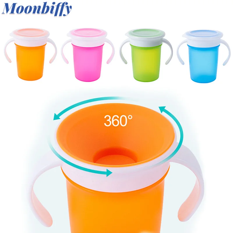 

360 Degrees Rotated Baby Learning Drinking Cup with Double Handle Flip Lid Leakproof Infants Water Cups Bottle Gourde Enfant