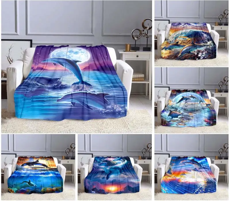 

Funny Dolphin Flannel Blanket Cute Animal 3D Printing Blankets for Beds Kids Adult Quilt Home Decorative Party Throw Blanket