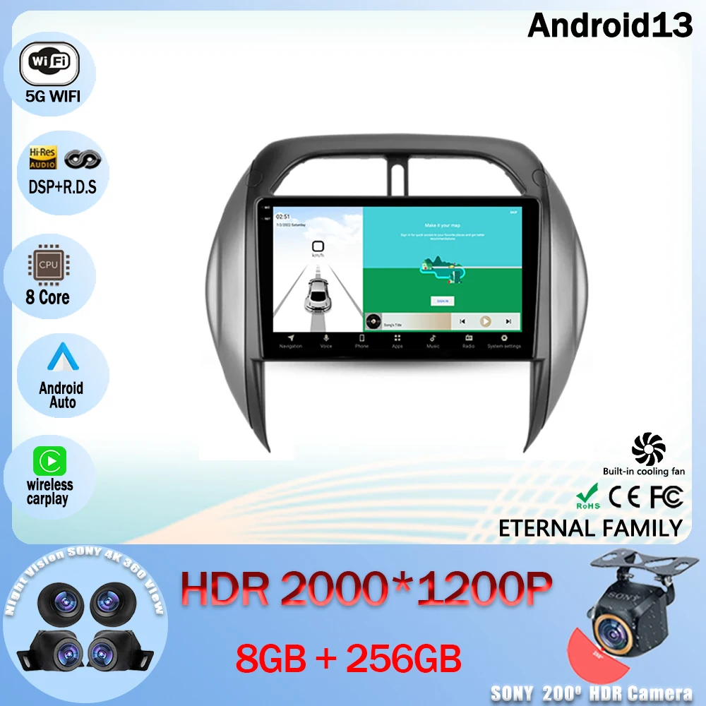 

Автомагнитола на Android 13, мультимедийный видеоплеер, навигатор GPS для Toyota RAV4 2 CA20 CA20W XA20 2003 - 2005 5G WIFI BT 4G CPU HDR