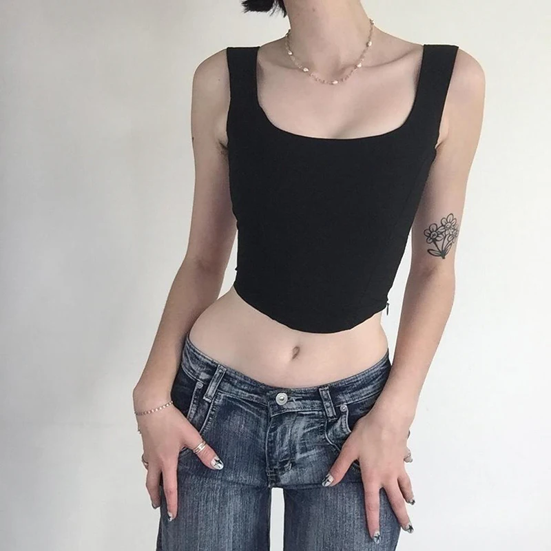 

Women's Straps Bustier Corsets Tank Top Vest Sleeveless Scoop Neck Skinny Backless Crop Tops Party Club Wear Top y2k Tank Top