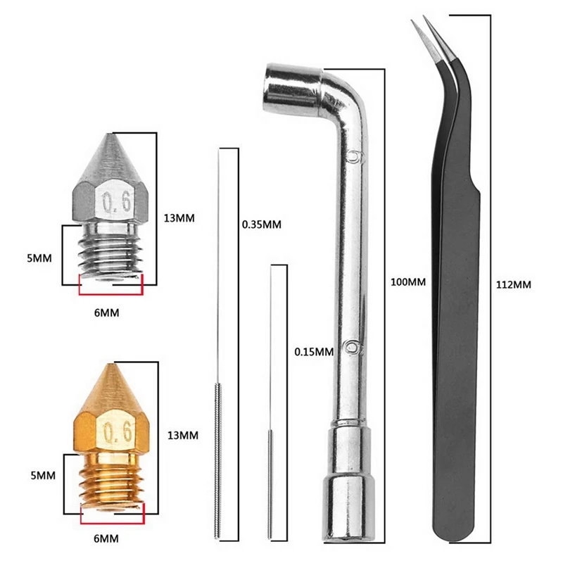 Комплект сопел для 3D принтера сопла MK8 экструдера с инструмент очистки Makerbot Creality