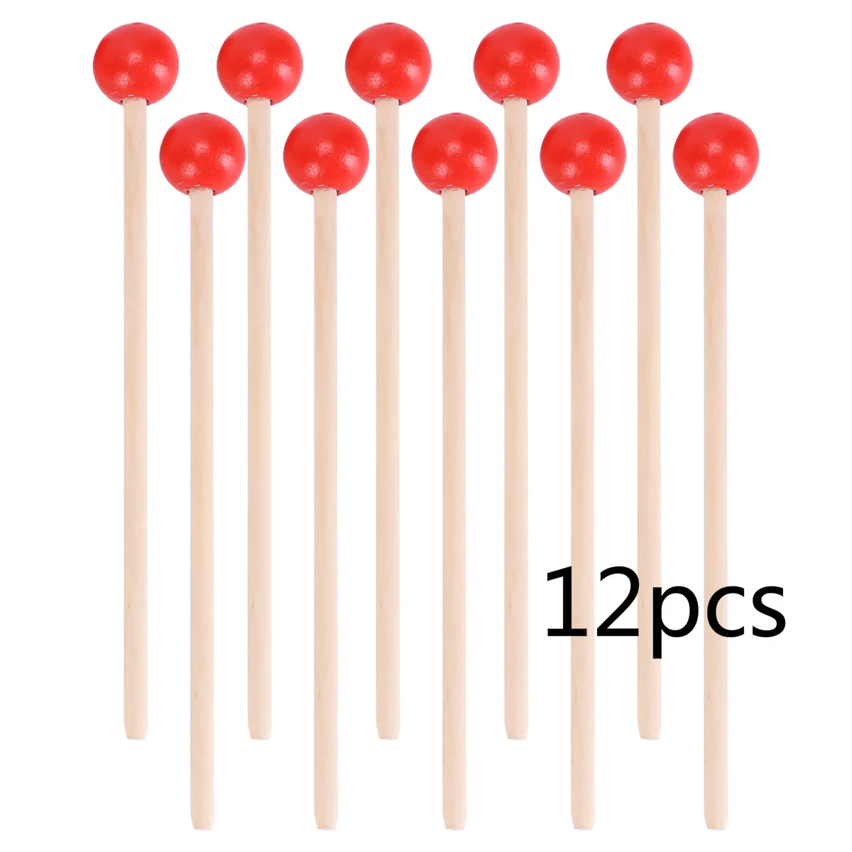 

12pcs Wood Mallets Percussion Sticks Red Round Drumsticks Musical Sticks for Kids Adults Gifts