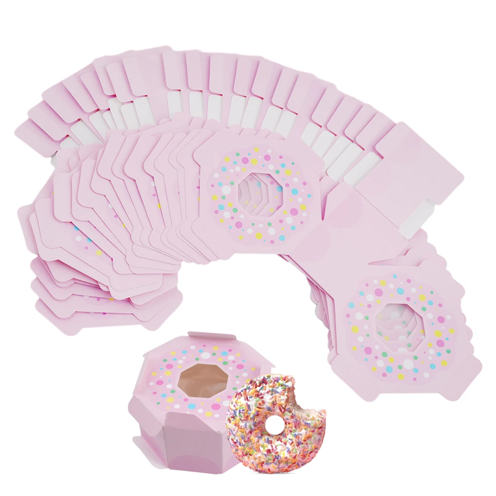 

20pc Pink Donut Candy Box Cute Sweet Chocolate Box Kawaii Donut Theme Party Wedding Portable Favor Gift Paper Box Kitchen Tools