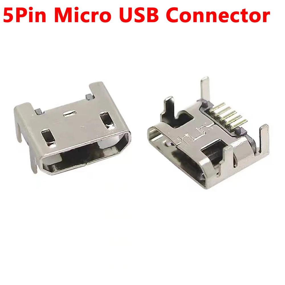 

100pcs Micro USB Connector B Type Female Jack 5Pin long ping 4 feet DIP Straight mouth For PCB Smart Machine Interface Connector