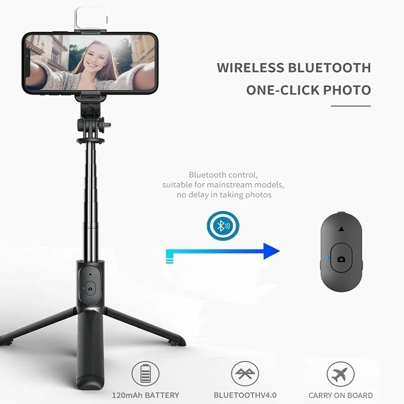 Bezprzewodowy Kijek Do Selfie Bluetooth Składany Mini Statyw Z Wypełnieniem Światła Migawki Zdalnego Sterowania Dla Genuine enlarge