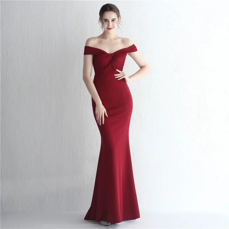 

One shoulder banquet president dinner fishtail dress party evening dress Birthday Dress