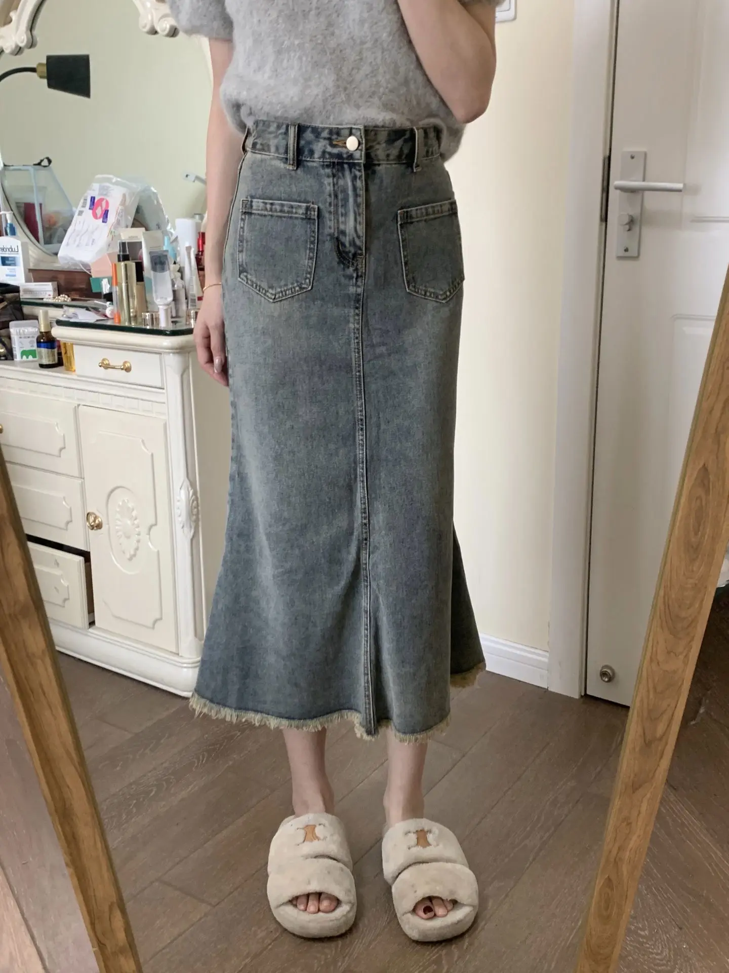 

Retro Zipper Denim Skirts Women's Clothing Spring Autumn Skirt 2023 New Casual Large Size Fishtail A-line Jeans Skirts AC138