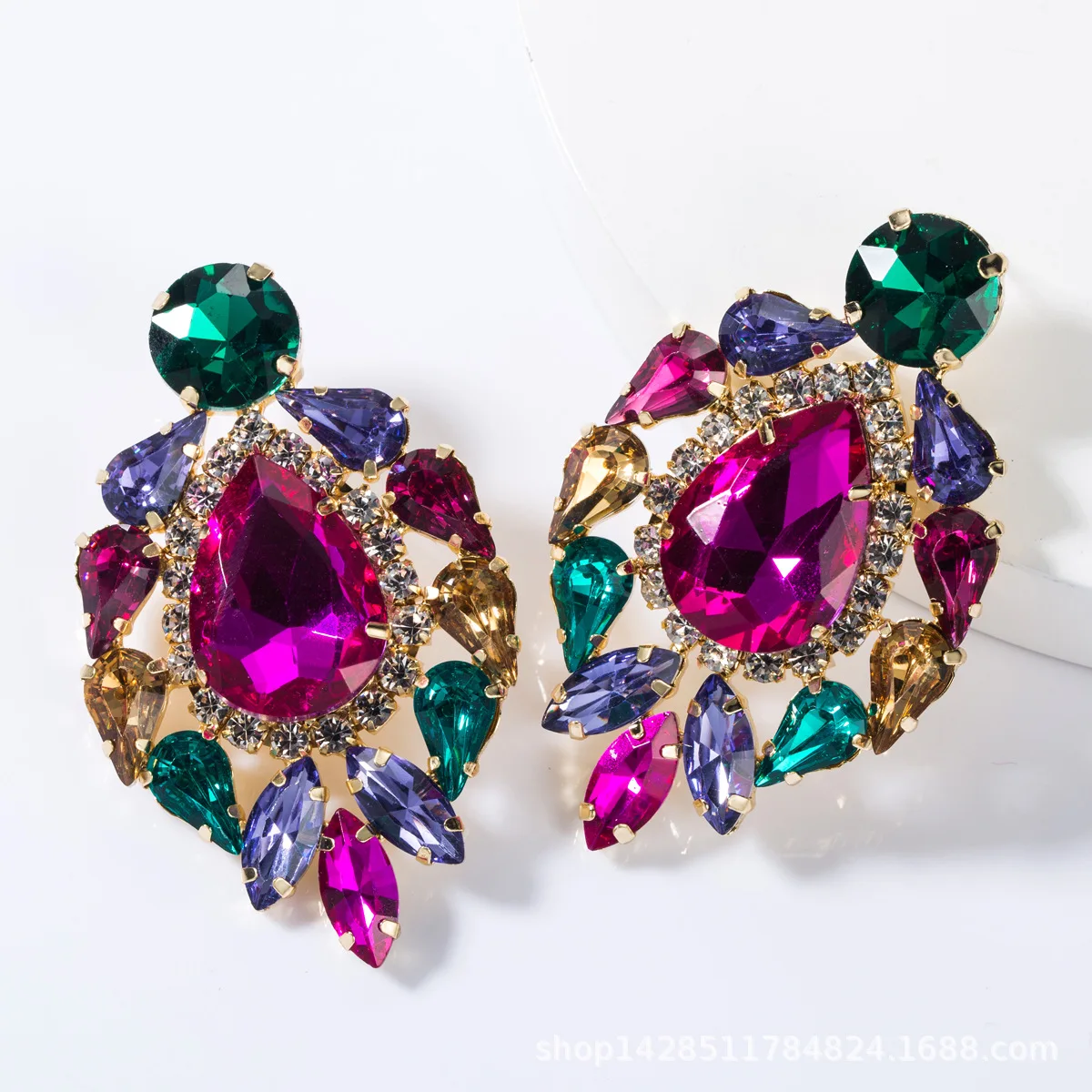 

New Rhinestone Earrings Fashion Diamond Glass Diamond Geometry Earrings Women Party Dinner Jewelry Accessories