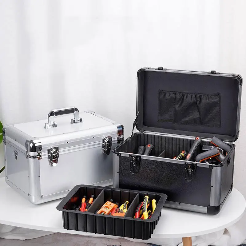 Aluminum Alloy Hardware Tool Box With Lock Large Industrial Multi-Functional Furniture Beauty Repair Box Portable Storage Box