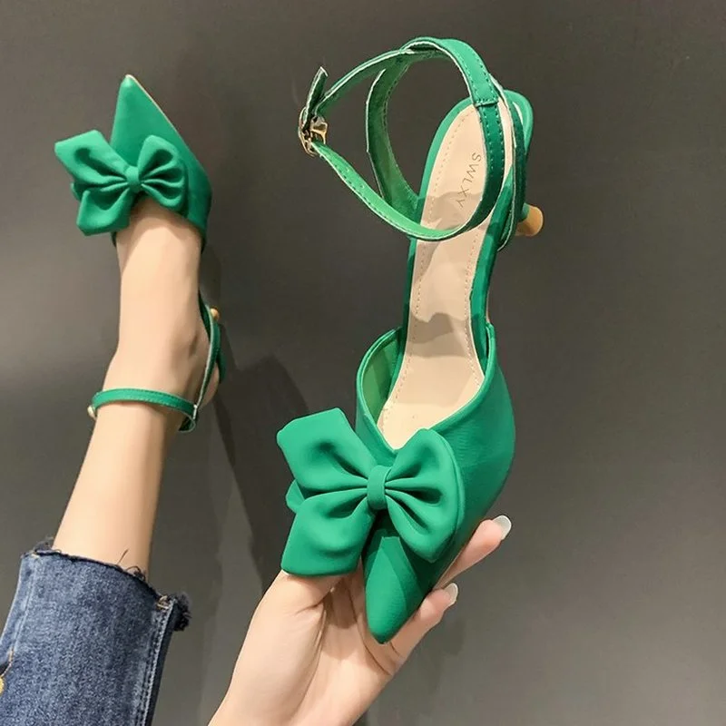 

Comfort Shoes for Women Closed Toe Sandals Suit Female Beige Clear Heels Fashion Bow Pointed Black Velvet High 2022 Open Girls L