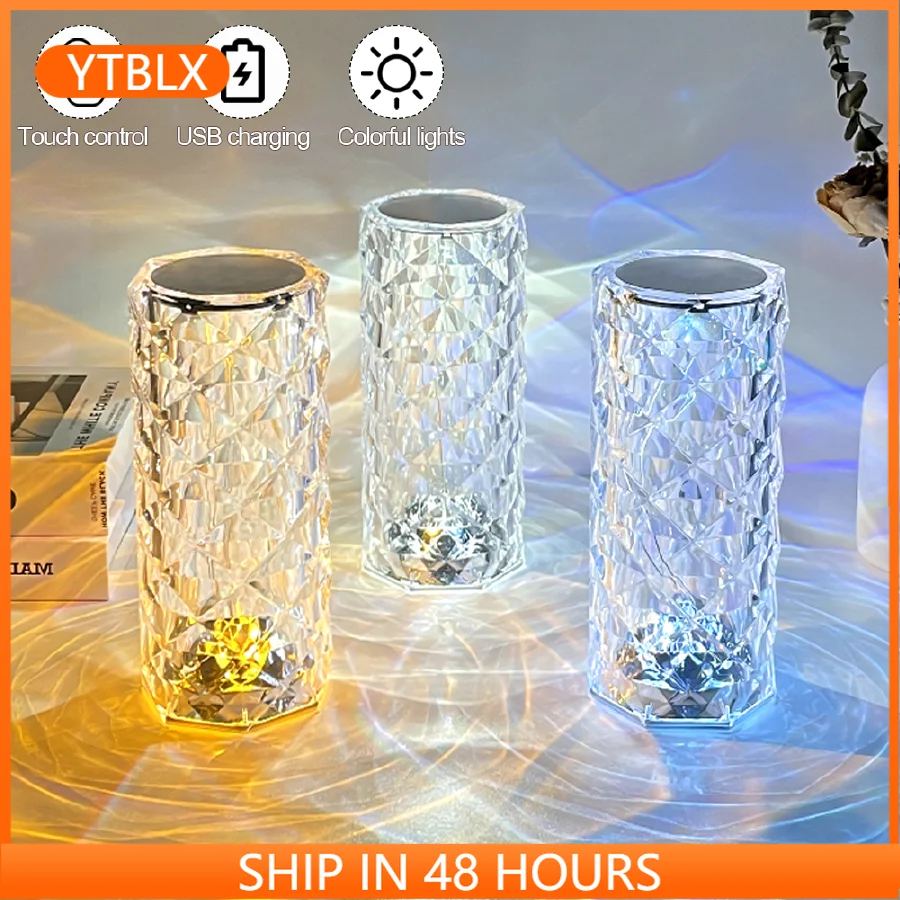 

Acrylic Diamond Rose Table Lamp USB Chargeable Touch Sensor Night Light Home Decor LED Light Control Bedroom Decoration Lamp