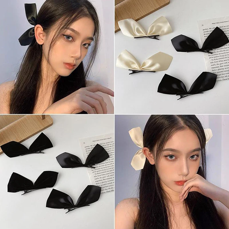 

2pcs/Set Blackbow Hair Clips For Girls Kawaii Barrettes Cute Hair Accessoires Kids Colored Ribbon Woman Hairpins Hairgrip