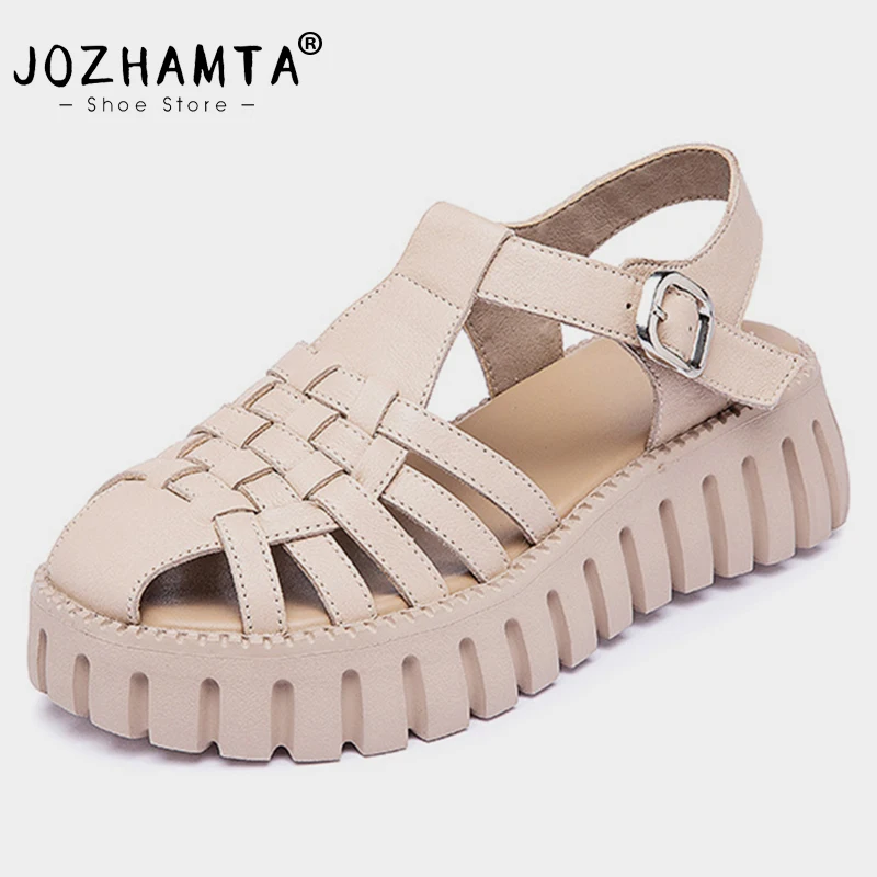 

JOZHAMTA Size 35-40 Wedges Sandals Women Real Leather High Heels Shoes For Women Summer 2023 Rome T-Strap Platform Sandalias