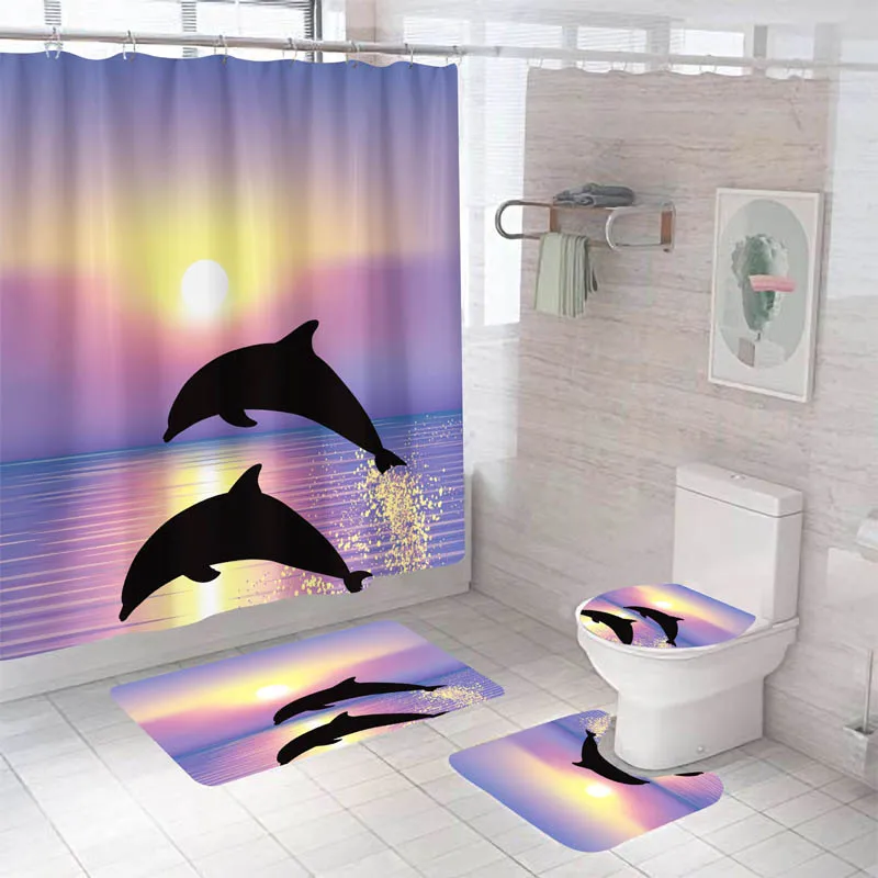 

Занавеска для душа в ванную комнату с изображением дельфина, водонепроницаемая занавеска для душа, нескользящий коврик для ванной комнаты ...