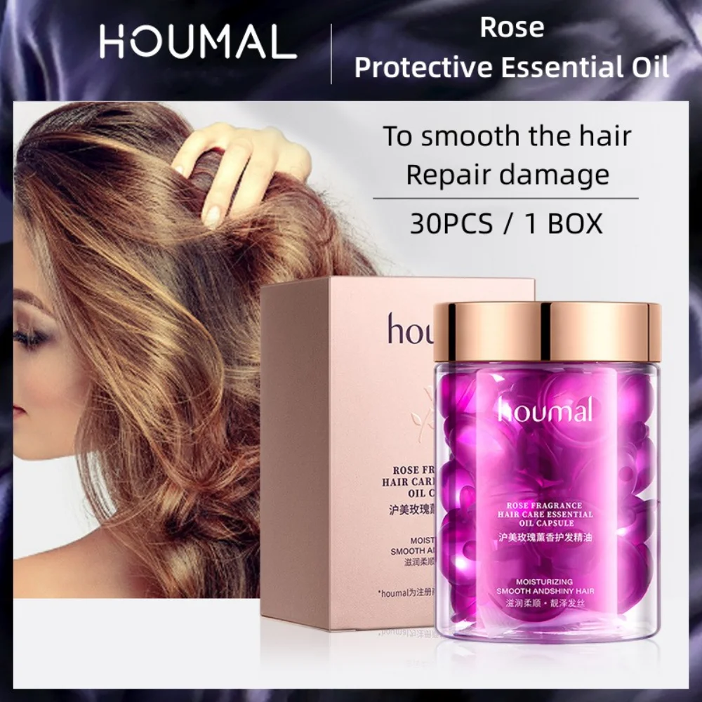 

30Pcs Rose Essential Oil Capsules Supple Dry Hair Keratin Plant Complex Oil Dry Damaged Hair Repair Female Hair Repair Essence