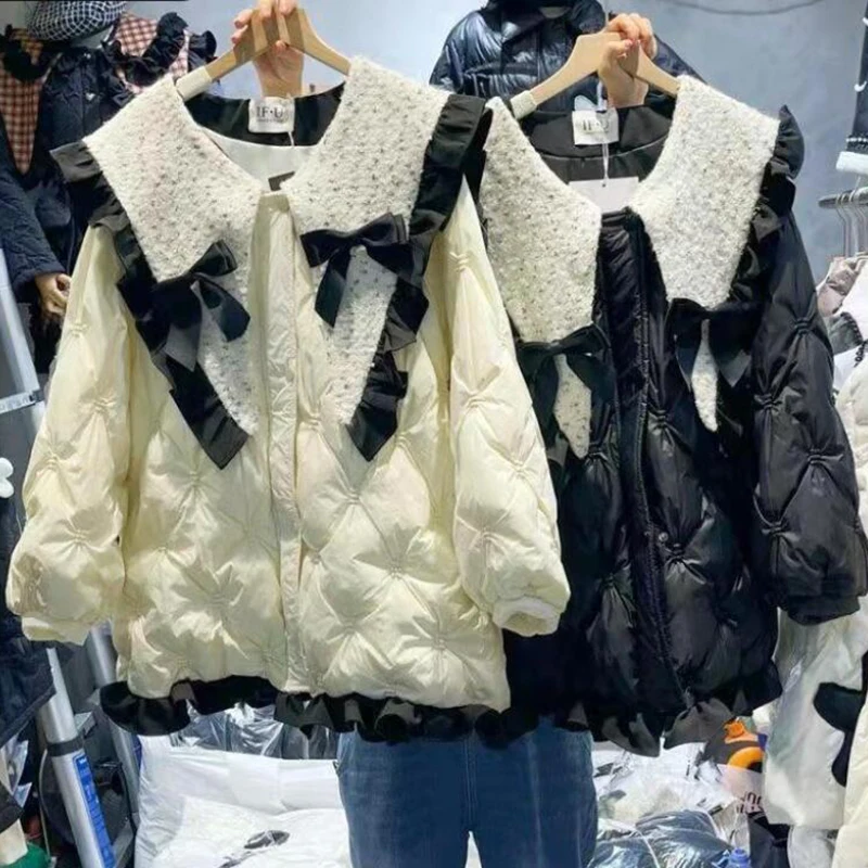 Хлопковое стеганое пальто женская зимняя новая парка принцессы с бантом и