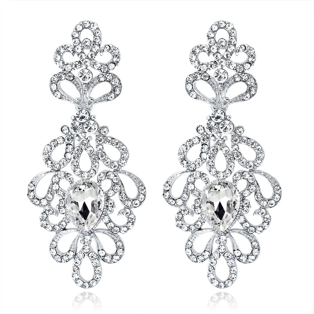 

Japanese and Korean popular jewelry high-end temperament alloy diamond hollow crystal earrings