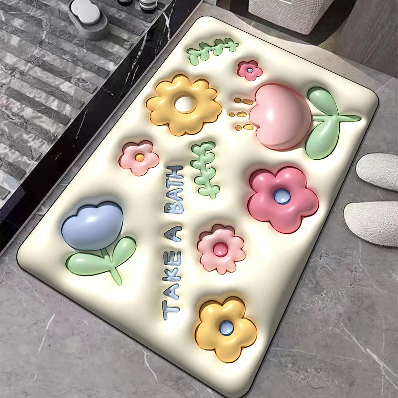 

3D Three-dimensional Expansion Flower Soft Diatom Mud Absorbent Mat Bathroom Non-slip Mat Toilet Toilet Mat Foot Mat