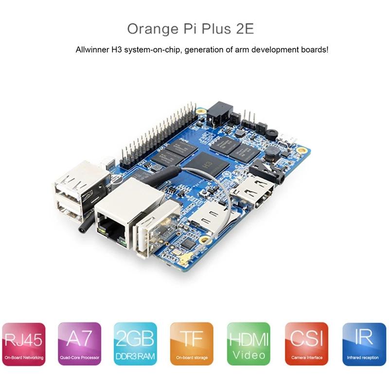 

For Orange Pi Plus 2E Allwinner H3 ARM Cortex-A7 Quad-Core 2GB DDR3 Memory Gigabit Ethernet Port Development Board