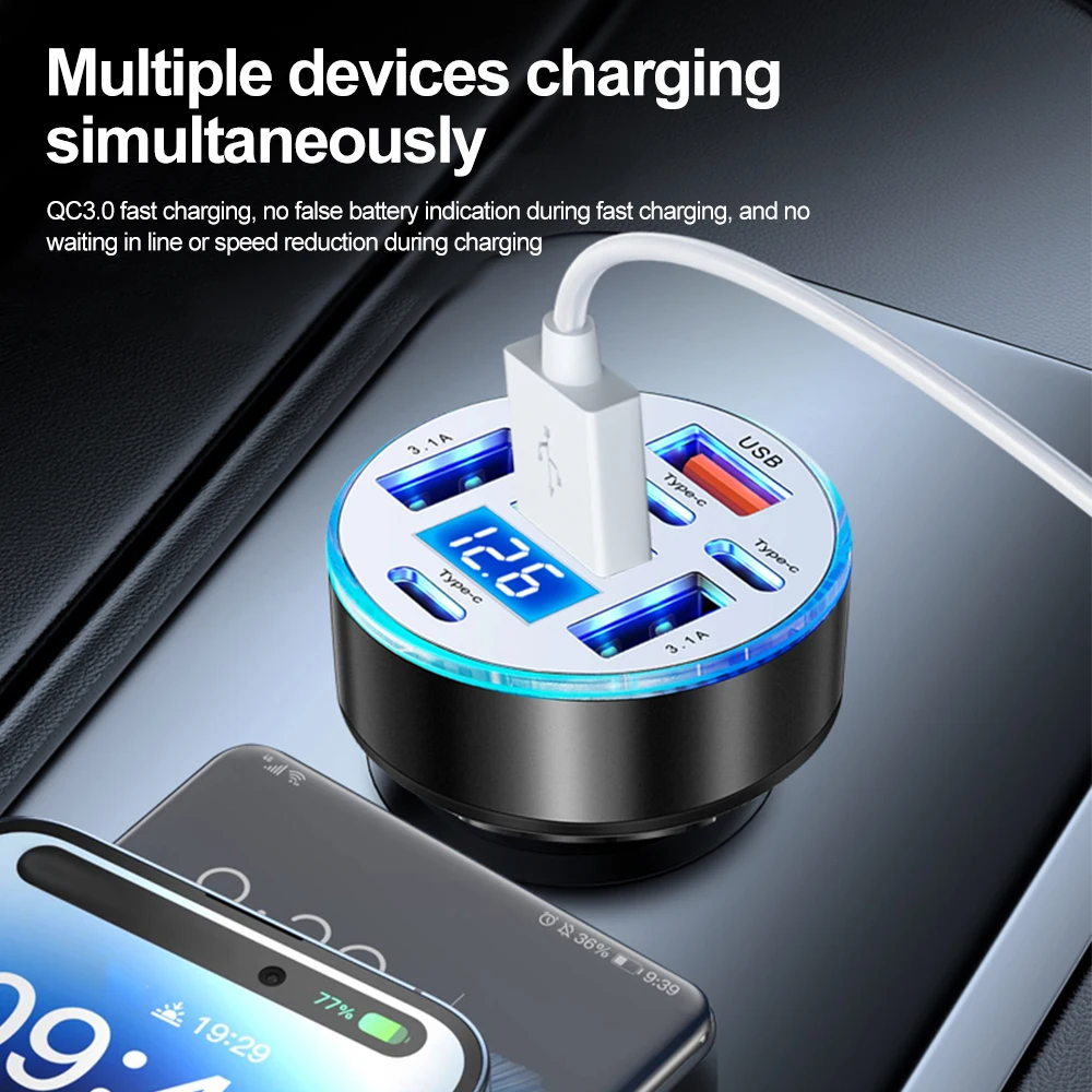 Фото Автомобильное зарядное устройство на 8 портов с быстрой зарядкой PD 3.1A USB-C, адаптер для зарядки мобильных телефонов с регулировкой напряжения, совместимый с iPhone, Samsung, Huawei, Xiaomi №2