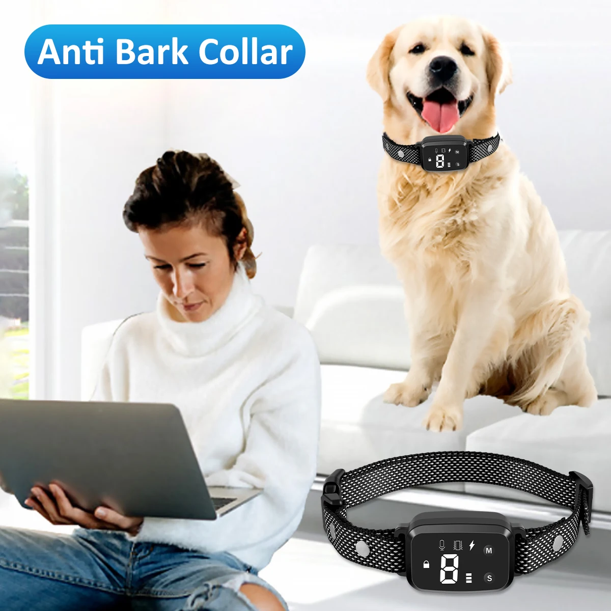 

NEW Dog Bark Collar USB Charging Anti Barking Training Collar IP65 Waterproof Dog Barking Control Device with Intensity Beep