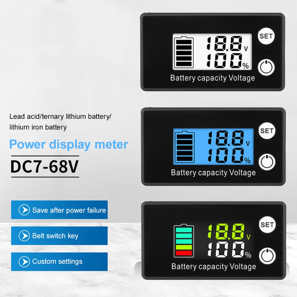 

Battery Capacity Indicator DC 7V-68V Lead Acid Lithium LiFePO4 Car Motorcycle Voltmeter Voltage Gauge 12V 24V 36V 48V 60V 6133B