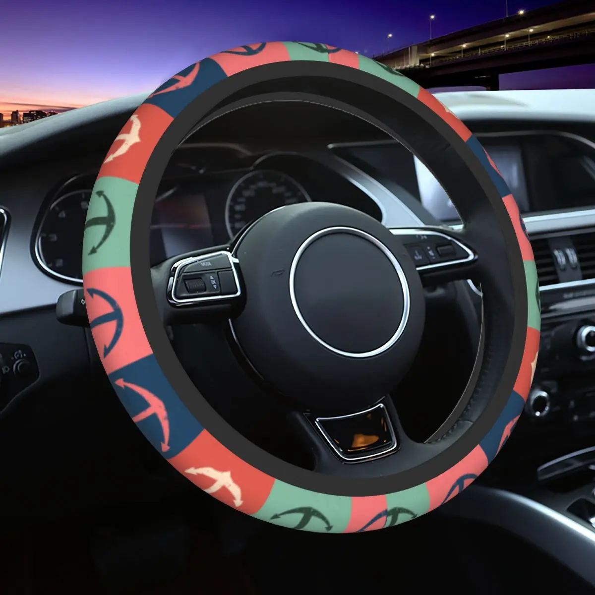 

38cm Car Steering Wheel Covers Vintage Anchor Elastic Auto Decoration Colorful Steering-Wheel Accessories