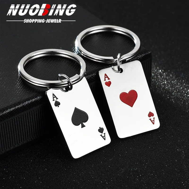 

Car House Keychain Fashion Punk Stainless Steel Playing Card Spades Pendant Couple Charm Accessories Gift Never Fade