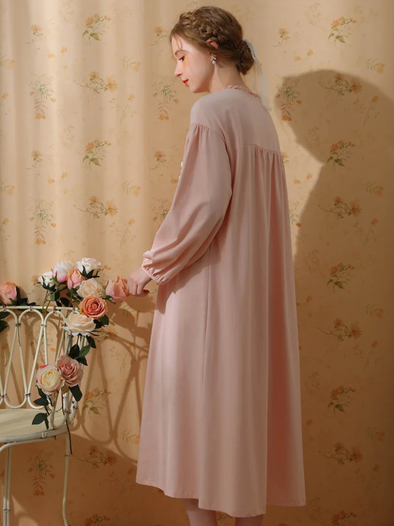 Women's Spring Autumn Cotton Fairy Long Sleeve V-Neck Princess Nightdress Vintage Pajamas Sweet Loose Victorian Dress 2023 New