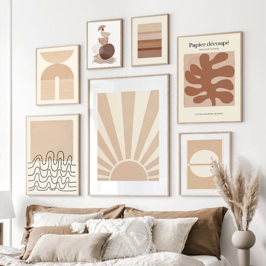 

Boho Lines Plant Sun Vintage Coral Abstract Nordic Wall Art Canvas Painting Posters And Prints Pictures For Living Room Decor