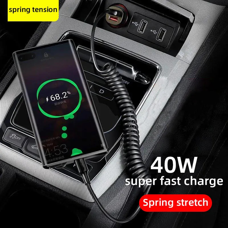 5A USB-кабель с разъемом типа C Micro для Android-телефона 40W Spring Pull Fast Charging Car Samsung Huawei.
