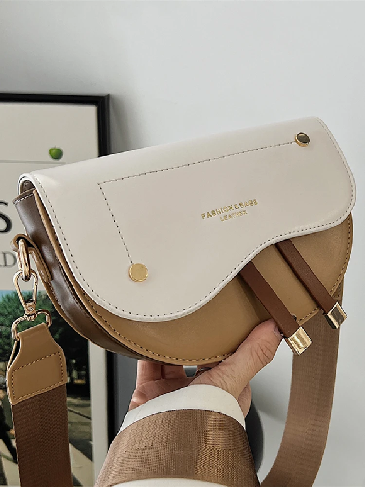 

Vintage Style Women's Bag 2022 High-quality Texture New Ins Fashion Shoulder Bag Casual Messenger Bag Contrast Color Saddle Bag